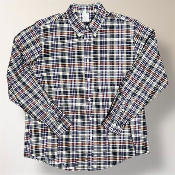 Brooks Brothers Regent Blue Cream Check Non Iron Supima Cotton Shirt Men's XL - Picture 5 of 8